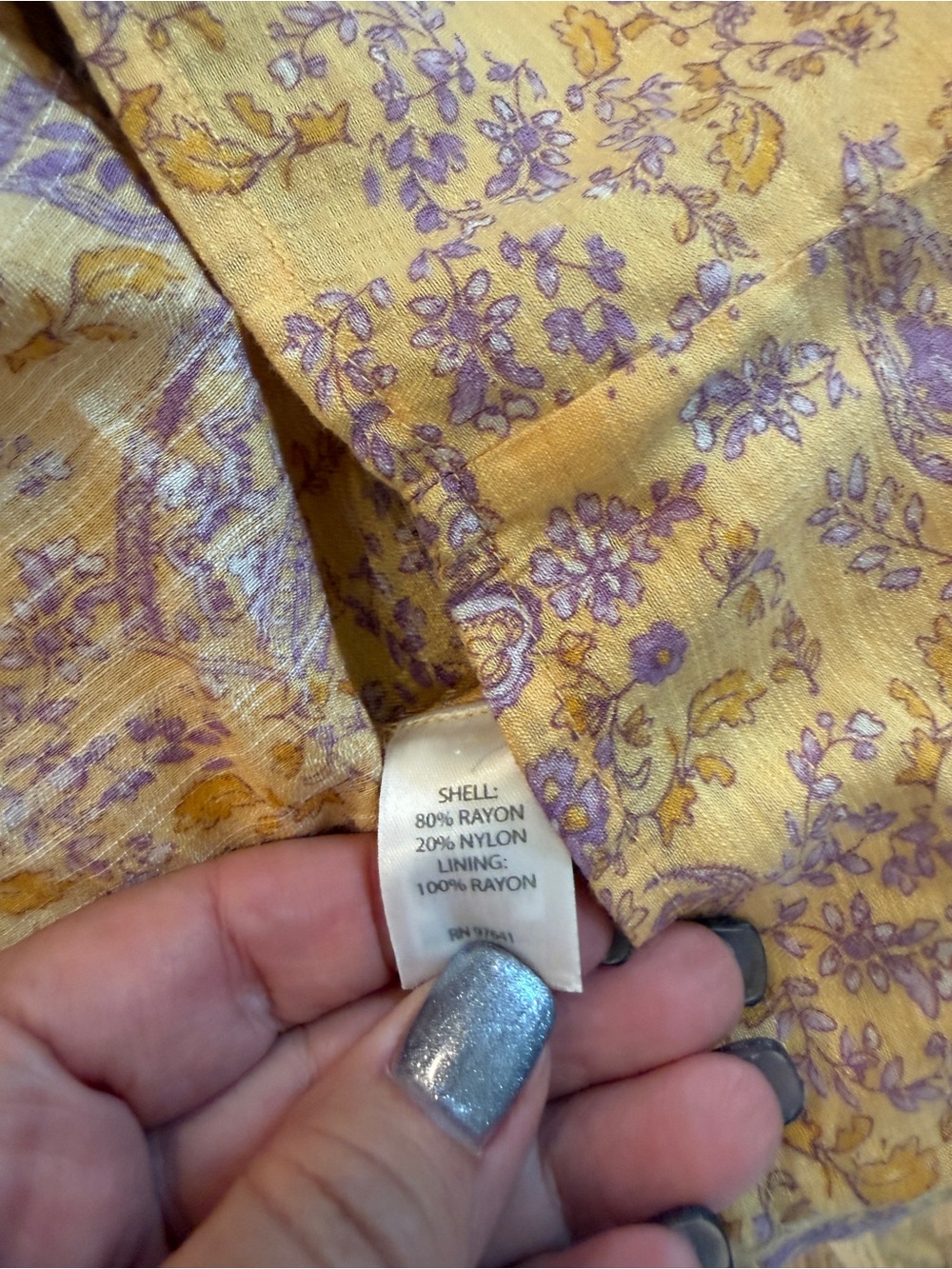 J. Jill Paisley Tiered Maxi Dress Sleeveless Yellow Purple Boho Lined Size XL - Picture 8 of 8
